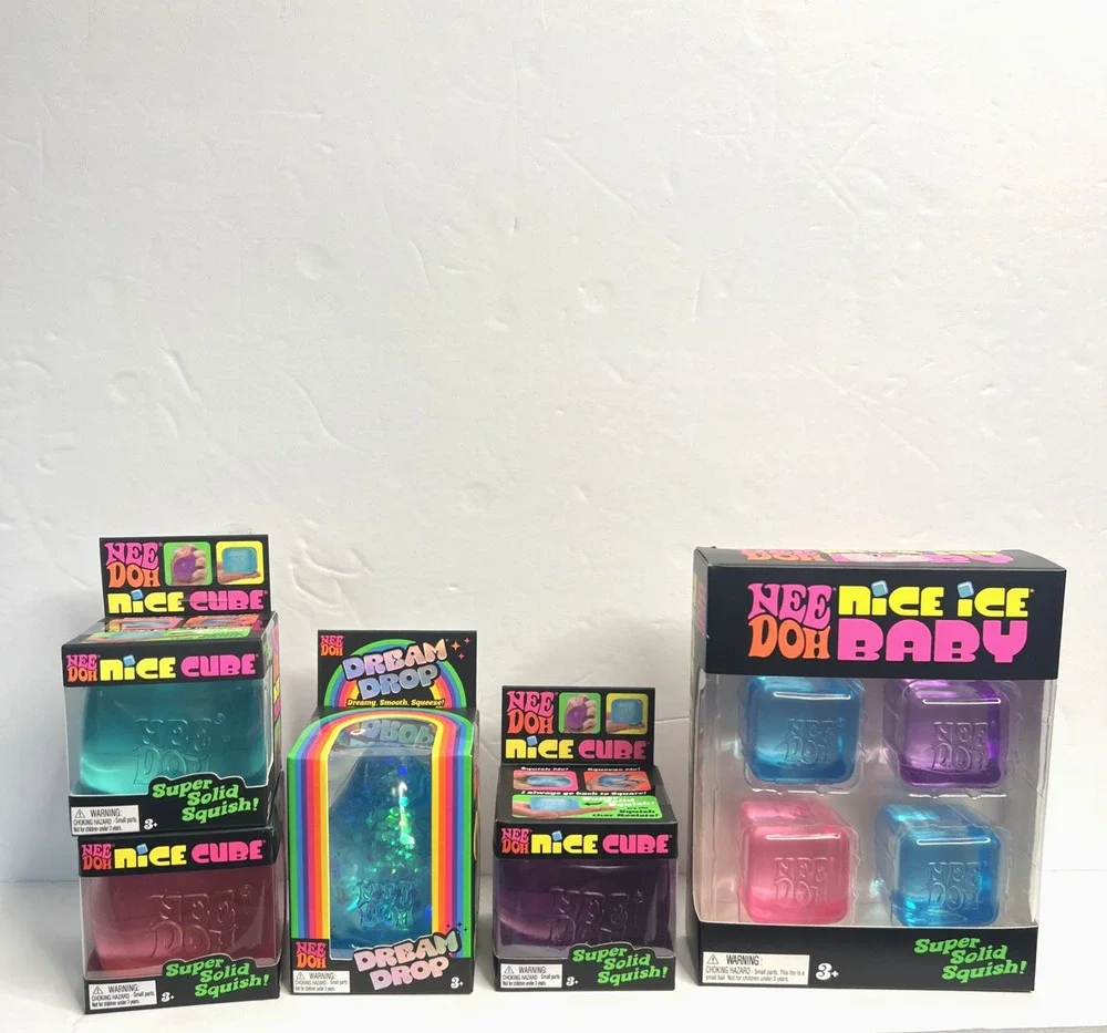 NeeDoh Schylling Bundle Lot 3 Nice Cubes, Dream Drop, Nice Ice Baby Squishy